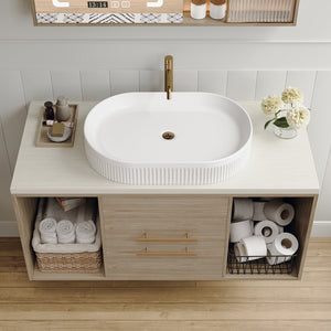 English Elm 22.8-in Oval Ceramic Vessel Sink with Striped Texture for Modern Bathroom Vanities W3136P371943
