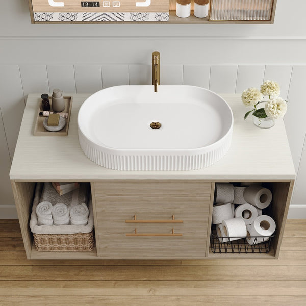 English Elm 22.8-in Oval Ceramic Vessel Sink with Striped Texture for Modern Bathroom Vanities W3136P371943