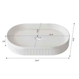English Elm 22.8-in Oval Ceramic Vessel Sink with Striped Texture for Modern Bathroom Vanities W3136P371943
