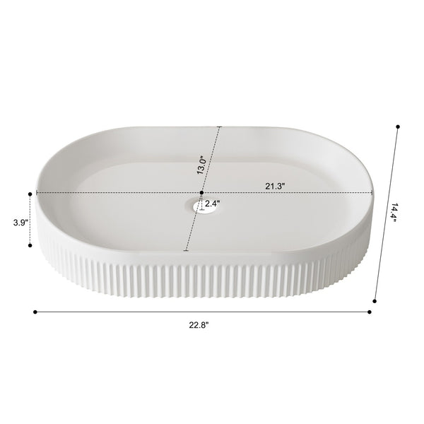 English Elm 22.8-in Oval Ceramic Vessel Sink with Striped Texture for Modern Bathroom Vanities W3136P371943
