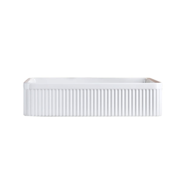 English Elm White Glazed Fireclay Vessel Sink Rectangular Basin with Embossed Stripe Texture W3136P380710