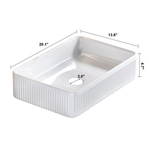 English Elm White Glazed Fireclay Vessel Sink Rectangular Basin with Embossed Stripe Texture W3136P380710