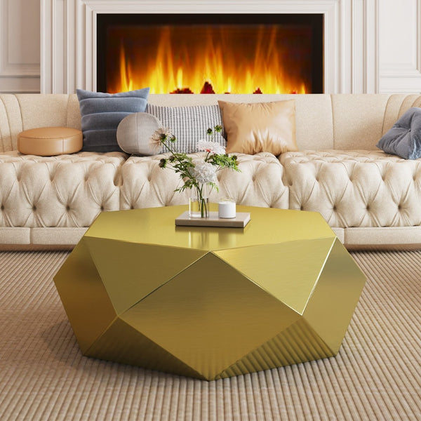 English Elm Modern Stainless Steel Hexagonal Coffee Table Geometric Sculptural Design for Living Room Gold W3136P501477