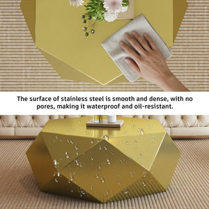 English Elm Modern Stainless Steel Hexagonal Coffee Table Geometric Sculptural Design for Living Room Gold W3136P501477