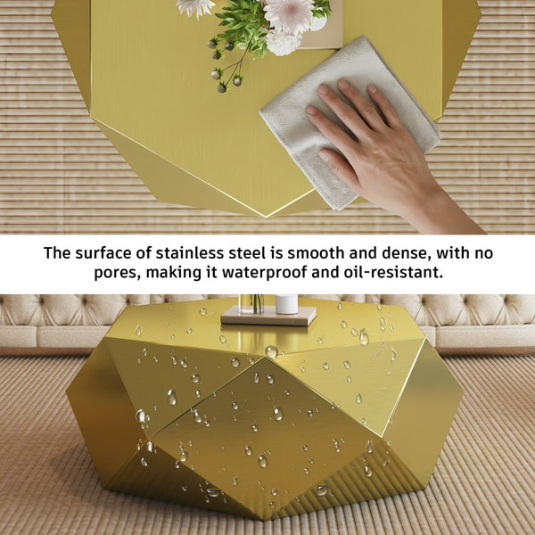 English Elm Modern Stainless Steel Hexagonal Coffee Table Geometric Sculptural Design for Living Room Gold W3136P501477