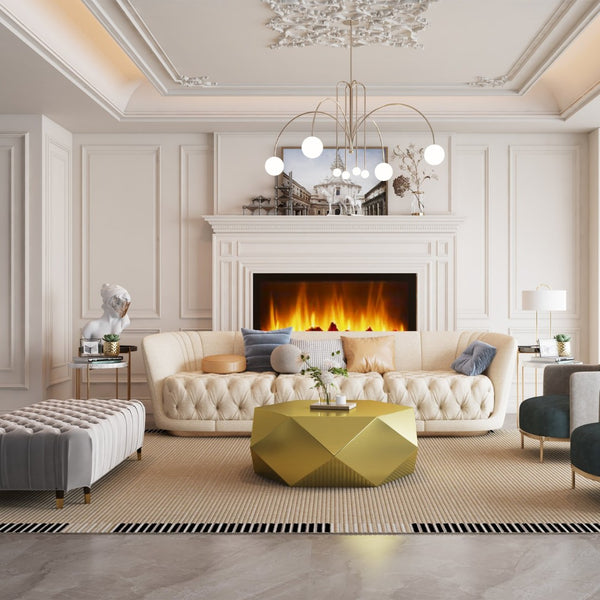 English Elm Modern Stainless Steel Hexagonal Coffee Table Geometric Sculptural Design for Living Room Gold W3136P501477