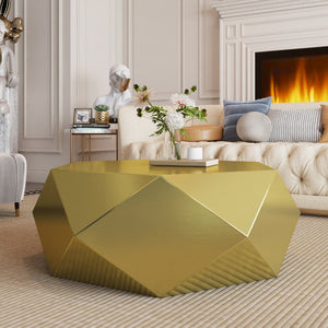 English Elm Modern Stainless Steel Hexagonal Coffee Table Geometric Sculptural Design for Living Room Gold W3136P501477