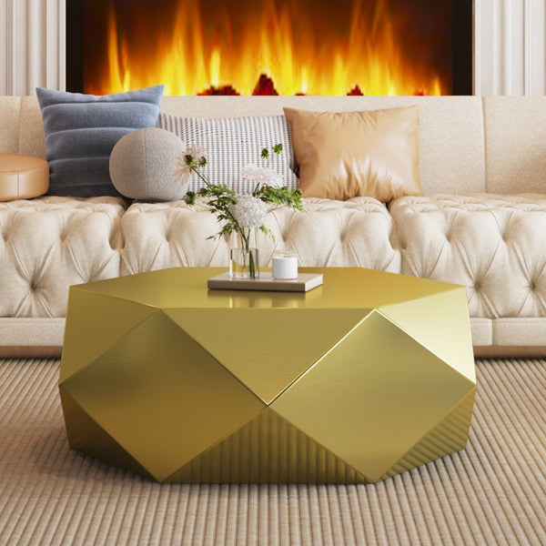 English Elm Modern Stainless Steel Hexagonal Coffee Table Geometric Sculptural Design for Living Room Gold W3136P501477