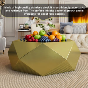 English Elm Modern Stainless Steel Hexagonal Coffee Table Geometric Sculptural Design for Living Room Gold W3136P501477