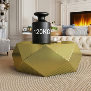 English Elm Modern Stainless Steel Hexagonal Coffee Table Geometric Sculptural Design for Living Room Gold W3136P501477