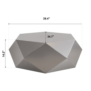 English Elm Modern Stainless Steel Hexagonal Coffee Table Geometric Sculptural Design for Living Room Silver W3136P501478