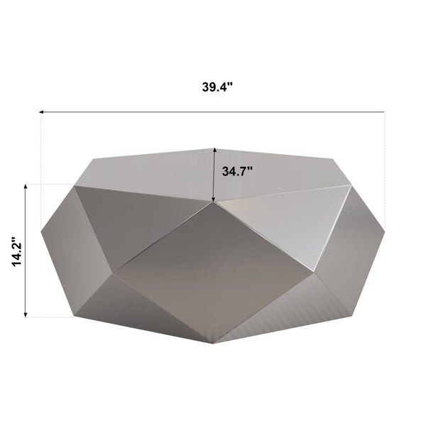 English Elm Modern Stainless Steel Hexagonal Coffee Table Geometric Sculptural Design for Living Room Silver W3136P501478
