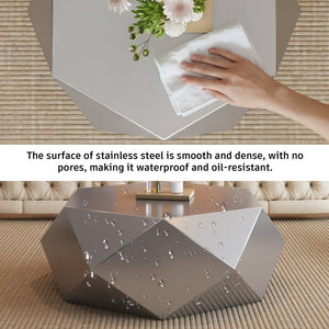 English Elm Modern Stainless Steel Hexagonal Coffee Table Geometric Sculptural Design for Living Room Silver W3136P501478