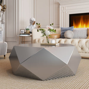 English Elm Modern Stainless Steel Hexagonal Coffee Table Geometric Sculptural Design for Living Room Silver W3136P501478