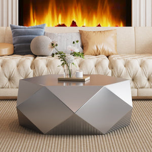 English Elm Modern Stainless Steel Hexagonal Coffee Table Geometric Sculptural Design for Living Room Silver W3136P501478