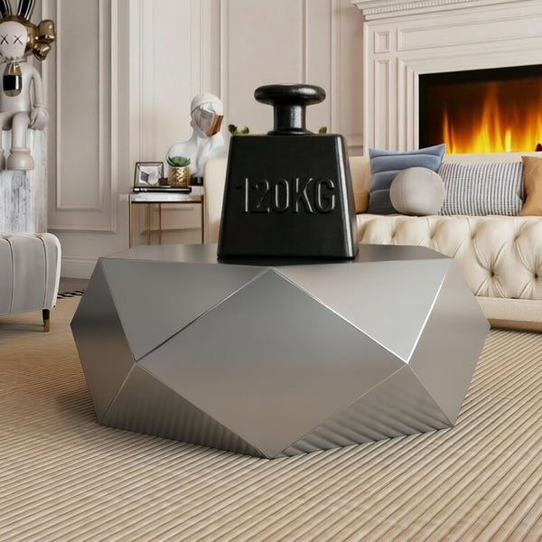 English Elm Modern Stainless Steel Hexagonal Coffee Table Geometric Sculptural Design for Living Room Silver W3136P501478