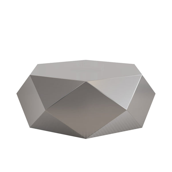 English Elm Modern Stainless Steel Hexagonal Coffee Table Geometric Sculptural Design for Living Room Silver W3136P501478