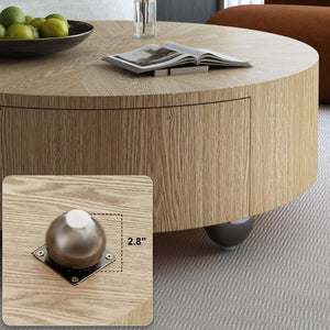English Elm 35.4" Round Ash Veneer Coffee Table with 2 Drawers for Scandinavian Living Rooms W3136P517606