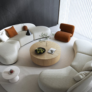 English Elm 35.4" Round Ash Veneer Coffee Table with 2 Drawers for Scandinavian Living Rooms W3136P517606