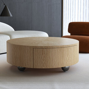 English Elm 35.4" Round Ash Veneer Coffee Table with 2 Drawers for Scandinavian Living Rooms W3136P517606