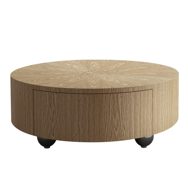 English Elm 35.4" Round Ash Veneer Coffee Table with 2 Drawers for Scandinavian Living Rooms W3136P517606