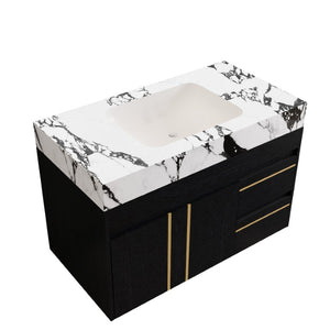 English Elm Yb-Wf-914-Bglb-01 Sintered Stone Vanity with Undermount Ceramic Basin Modern Bath W3136P532173