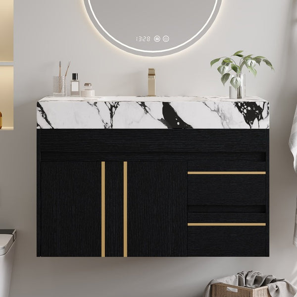 English Elm Yb-Wf-914-Bglb-01 Sintered Stone Vanity with Undermount Ceramic Basin Modern Bath W3136P532173