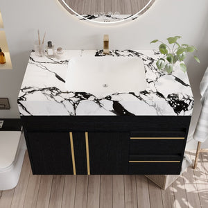 English Elm Yb-Wf-914-Bglb-01 Sintered Stone Vanity with Undermount Ceramic Basin Modern Bath W3136P532173