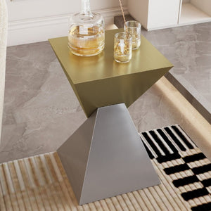 English Elm Modern Sculptural Stainless Steel End Table Gold Triangular Top Asymmetric Art Piece W3136P535714