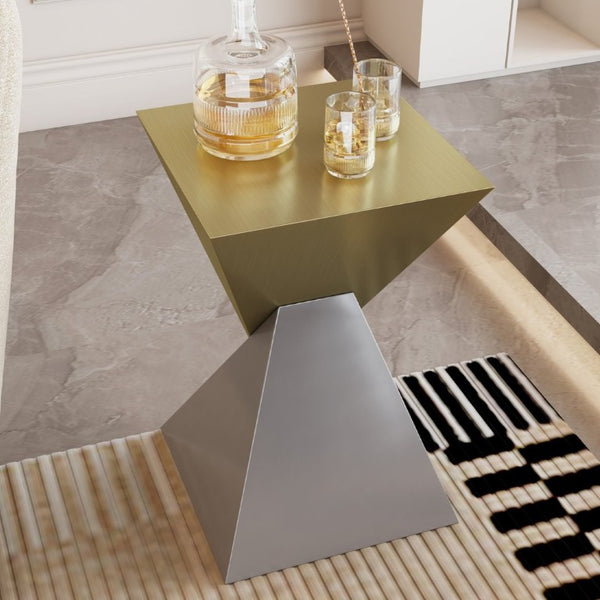 English Elm Modern Sculptural Stainless Steel End Table Gold Triangular Top Asymmetric Art Piece W3136P535714