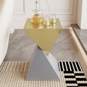 English Elm Modern Sculptural Stainless Steel End Table Gold Triangular Top Asymmetric Art Piece W3136P535714