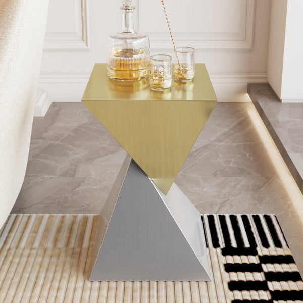English Elm Modern Sculptural Stainless Steel End Table Gold Triangular Top Asymmetric Art Piece W3136P535714