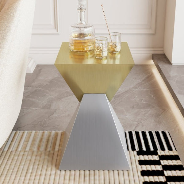 English Elm Modern Sculptural Stainless Steel End Table Gold Triangular Top Asymmetric Art Piece W3136P535714