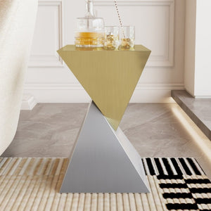 English Elm Modern Sculptural Stainless Steel End Table Gold Triangular Top Asymmetric Art Piece W3136P535714