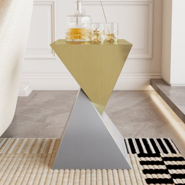 English Elm Modern Sculptural Stainless Steel End Table Gold Triangular Top Asymmetric Art Piece W3136P535714