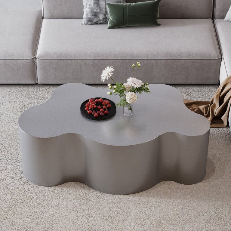 English Elm 39.4 Inch Crown Silhouette Stainless Steel Coffee Table Sculptural Glam Living Room Focal W3136P539016