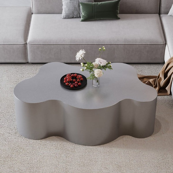 English Elm 39.4 Inch Crown Silhouette Stainless Steel Coffee Table Sculptural Glam Living Room Focal W3136P539016