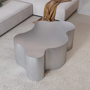 English Elm 39.4 Inch Crown Silhouette Stainless Steel Coffee Table Sculptural Glam Living Room Focal W3136P539016