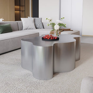 English Elm 39.4 Inch Crown Silhouette Stainless Steel Coffee Table Sculptural Glam Living Room Focal W3136P539016
