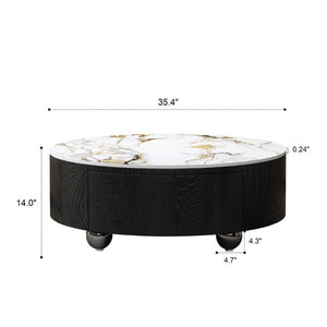 English Elm Rustic Round Coffee Table Sintered Stone Top Soft Close Drawers Modern Living Room W3136P539021