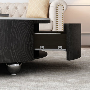 English Elm Rustic Round Coffee Table Sintered Stone Top Soft Close Drawers Modern Living Room W3136P539021