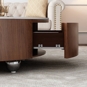 English Elm Rustic Round Coffee Table Sintered Stone Top Walnut Veneer Base Modern Living Room W3136P552849