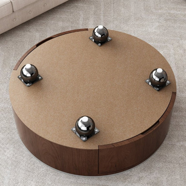 English Elm Rustic Round Coffee Table Sintered Stone Top Walnut Veneer Base Modern Living Room W3136P552849