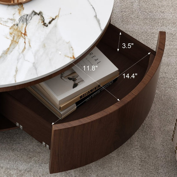 English Elm Rustic Round Coffee Table Sintered Stone Top Walnut Veneer Base Modern Living Room W3136P552849