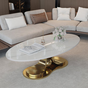 English Elm 49.2 Inch Sintered Stone Faux Marble Coffee Table with Gold Stainless Steel Base W3136S00083