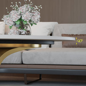 English Elm 49.2 Inch Sintered Stone Faux Marble Coffee Table with Gold Stainless Steel Base W3136S00083