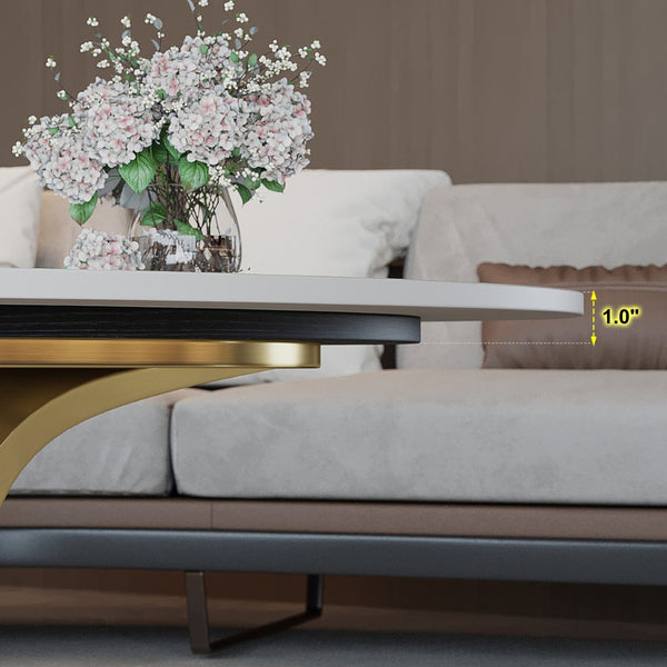English Elm 49.2 Inch Sintered Stone Faux Marble Coffee Table with Gold Stainless Steel Base W3136S00083