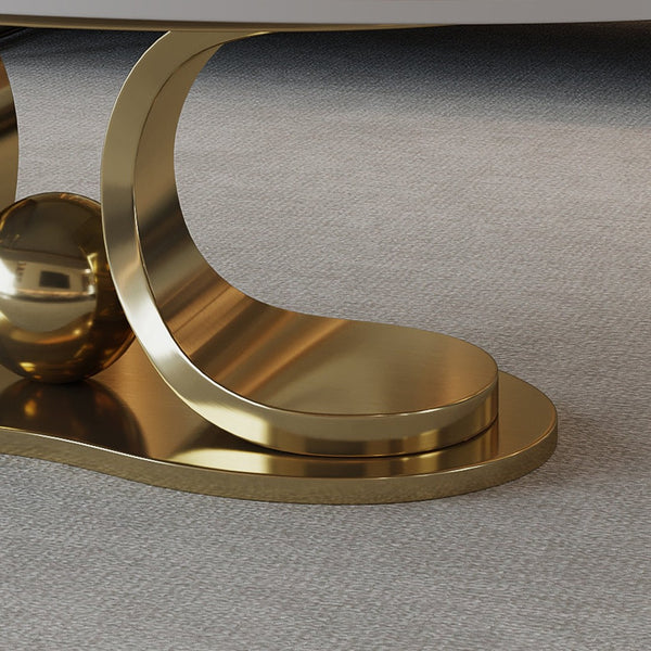 English Elm 49.2 Inch Sintered Stone Faux Marble Coffee Table with Gold Stainless Steel Base W3136S00083