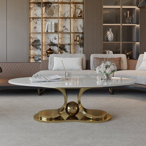 English Elm 49.2 Inch Sintered Stone Faux Marble Coffee Table with Gold Stainless Steel Base W3136S00083