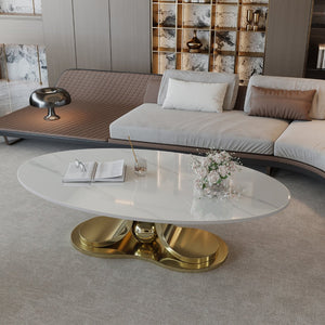 English Elm 49.2 Inch Sintered Stone Faux Marble Coffee Table with Gold Stainless Steel Base W3136S00083